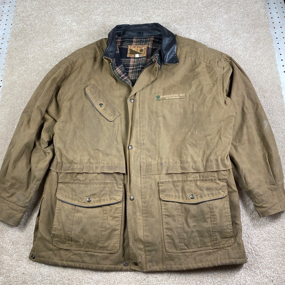 Canada Sportswear Waxed Canvas Field Jacket‎ Brown Cotton Plaid Lined Mens XL